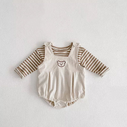 2 Pc Baby Boy Stripe Shirt Corduroy Bodysuit Set