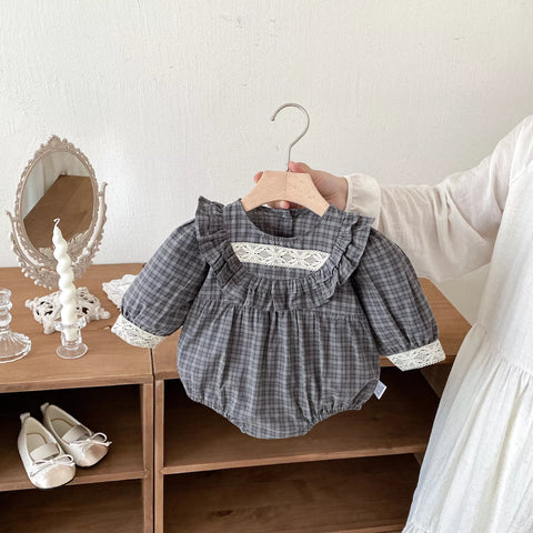 Baby Girl Long Sleeve Plaid Autumn Bodysuit