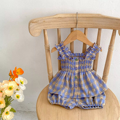 2 Pc Baby Girl Plaid Smocked Top & Bloomers