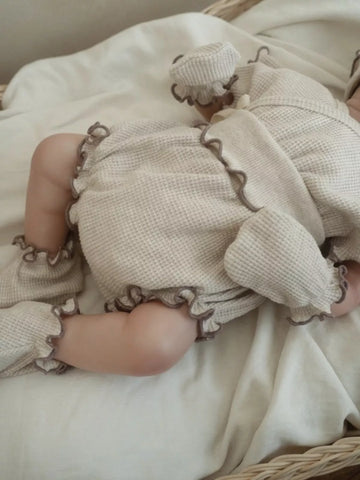 3 Pc Baby Girl Lettuce Edge Waffle Knit Set
