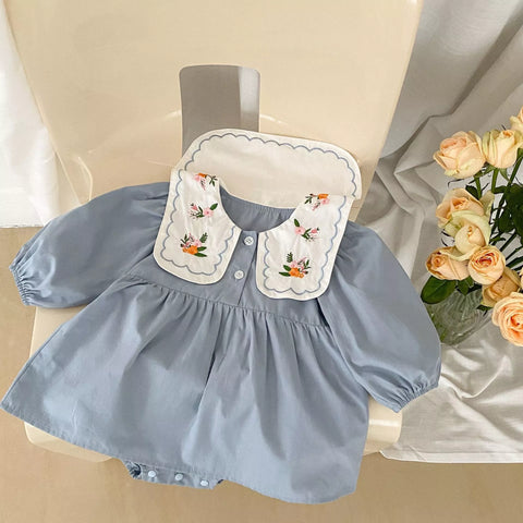 Baby Girl Floral Embroidery Collar Bodysuit Dress