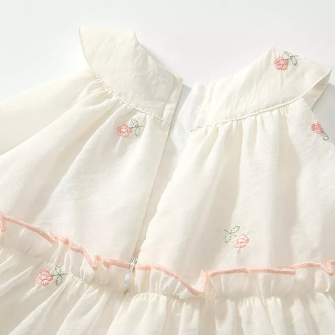 Baby Girl Flower Embroidered Halter Tiered Dress