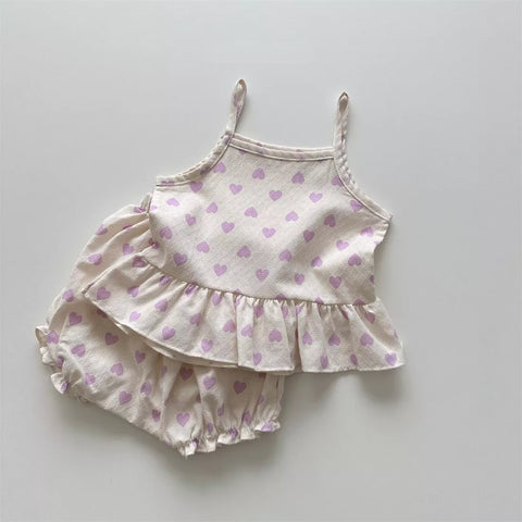 Baby Girls Summer Heart Pattern Tank & Shorts Set