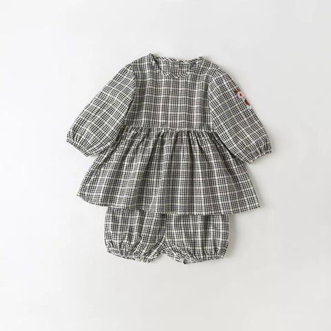 Baby Girl Plaid Peplum Shirt & Shorts Set