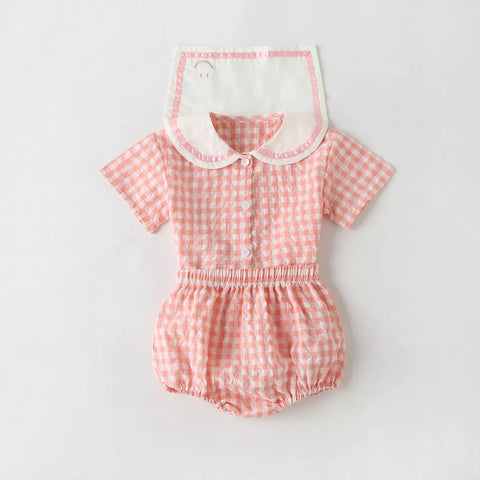 2 Pc Baby Girl Gingham Plaid Sailor Collar Set
