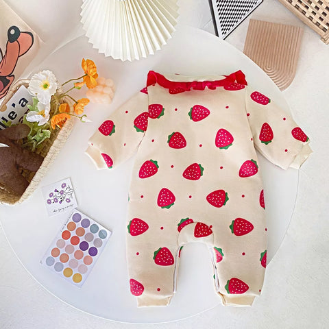 Baby Girl Strawberry Print Fleece Romper