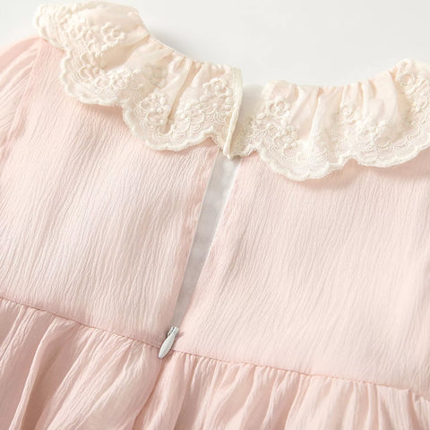 Baby Girl Ribbon Bow Scallop Collar Dress
