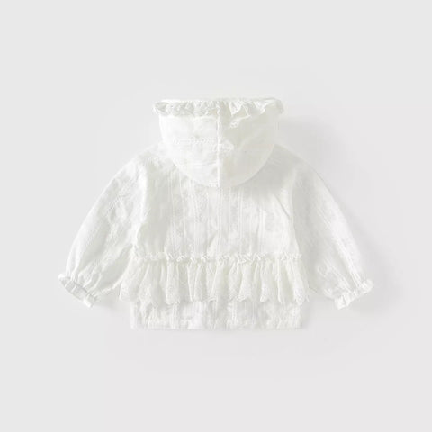 Girls Light Embroidered Lace Ruffle Jacket