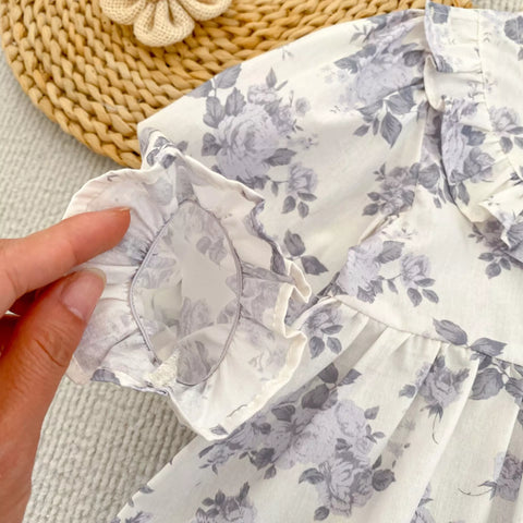 Girls Vintage Style Lavender Floral Bodysuit Dress