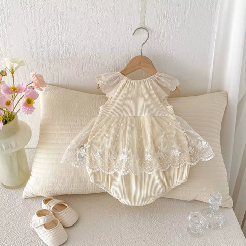 Baby Girls Sheer Lace Overlay Ribbed Bodysuit