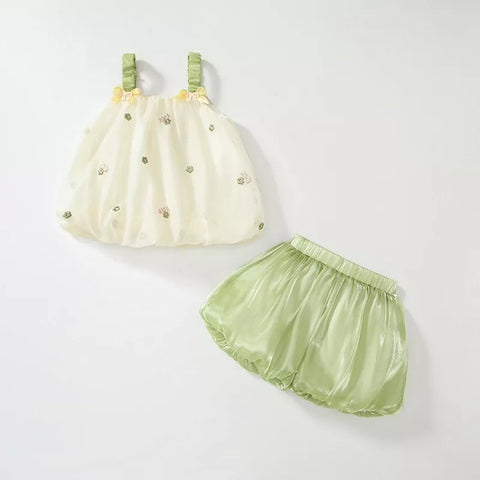 2 Pc Baby Sheen Bubble Blouse & Shorts Set