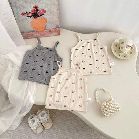 2 Pc Baby Girl Bow Print Cami & Bloomer Shorts Set