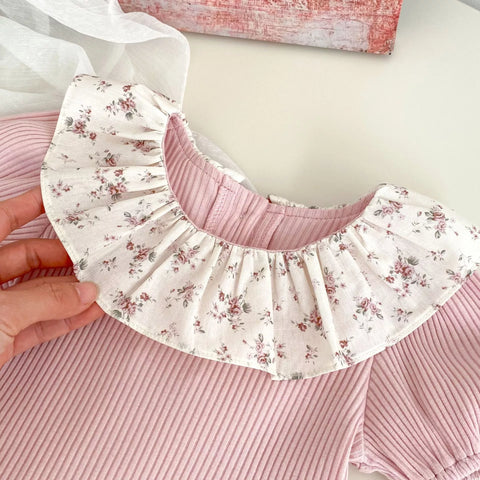 2 Pc Baby Girl Ribbed Tee & Floral Bloomer Shorts