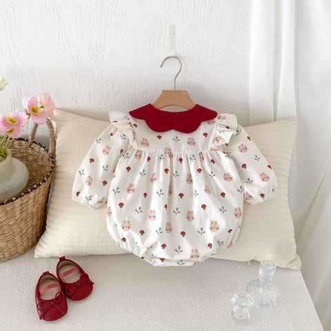 Baby Girl Bunny & Mushroom Print Bodysuit