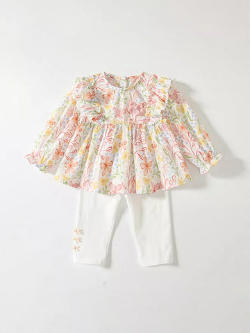 2 Pc Baby Girls Floral Blouse & Leggings Set