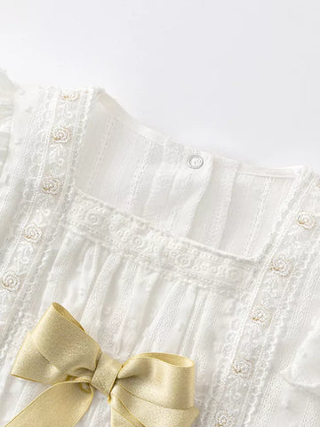2 Pc Baby Girl Gold Ribbon Lace Bodysuit & Bonnet Set