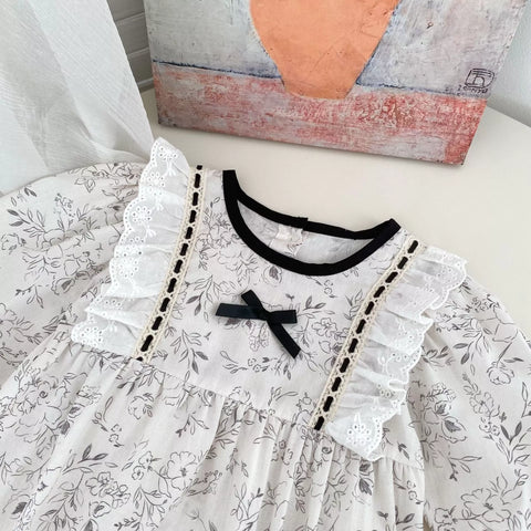 Baby Girl Chic Contrast Leaf Motif Bodysuit