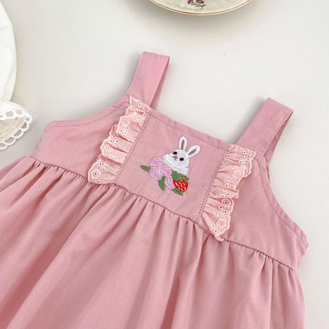 2 Pc Baby Girl Collar Shirt & Bunny Overall Bodysuit