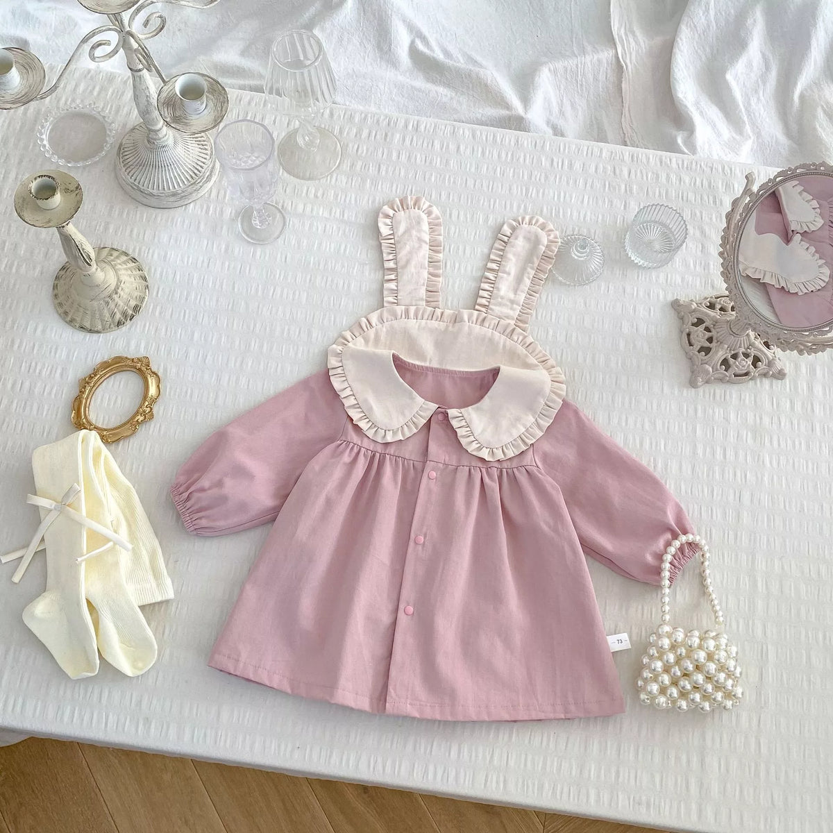 Baby Girl Autumn Rabbit Ear Collar Dress