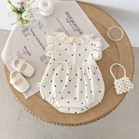Baby Girl Polka Dot Crochet Collar Bodysuit