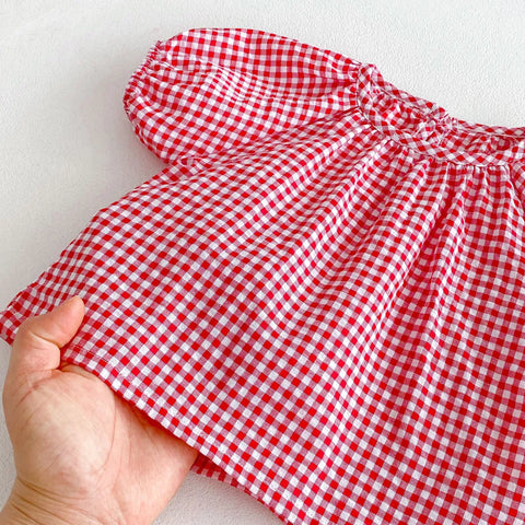 2 Pc Baby Girl Gingham Shirt & Denim Overall Set