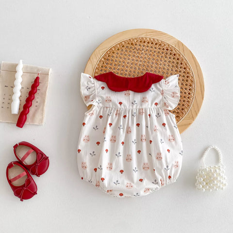 Baby Girl Bunny & Mushroom Print Bodysuit