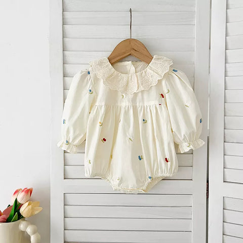 Girls Mini Fruit Embroidery Ruffle Collar Bodysuit or Dress