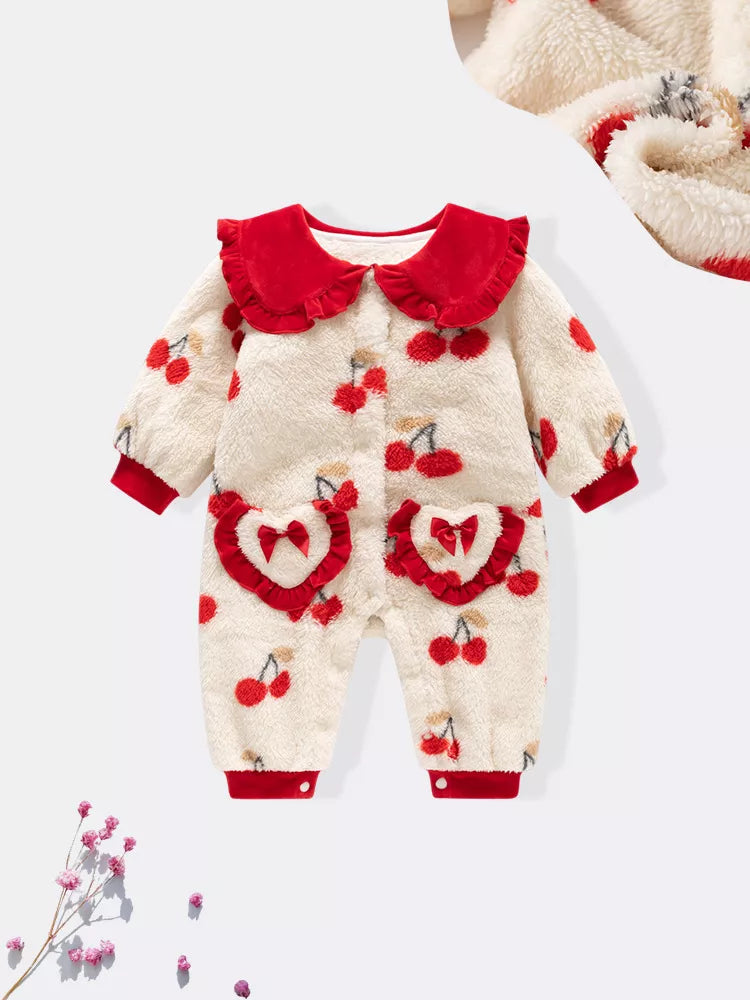 Baby Girl Cherry Print Fleece Romper