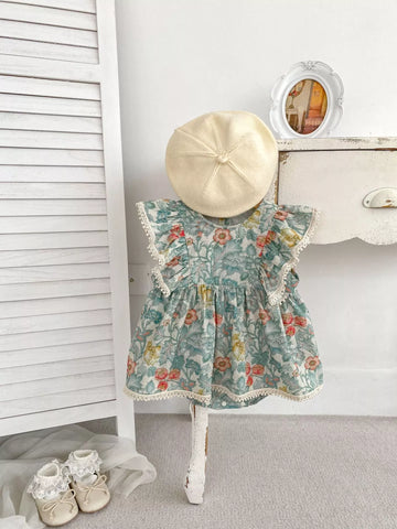 Baby Girl Floral Vintage Wallpaper Print Bodysuit Dress