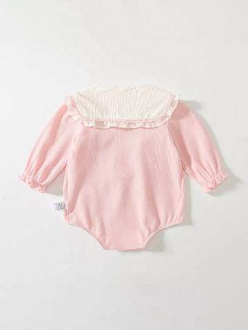 Baby Girl Waffle Knit Bunny Point Tip Collar Bodysuit