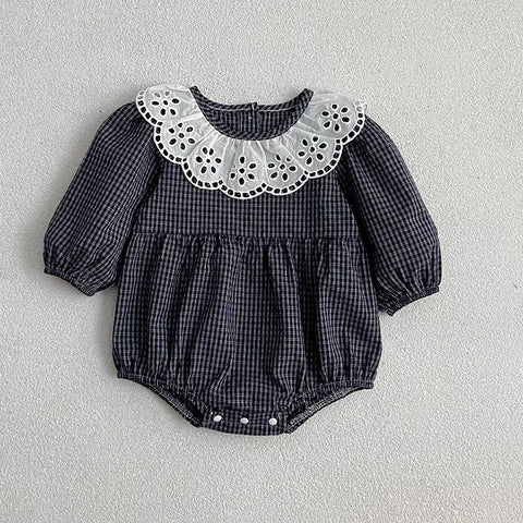 Girls Hollow Collar Plaid Bodysuit or Dress