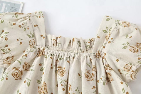 Baby Girl Vintage Rose Square Neck Bodysuit