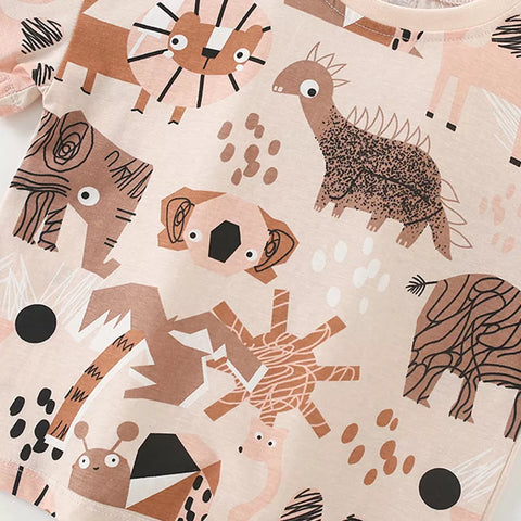 2 Pc Boys Abstract Dinosaur Print Tee & Shorts Set