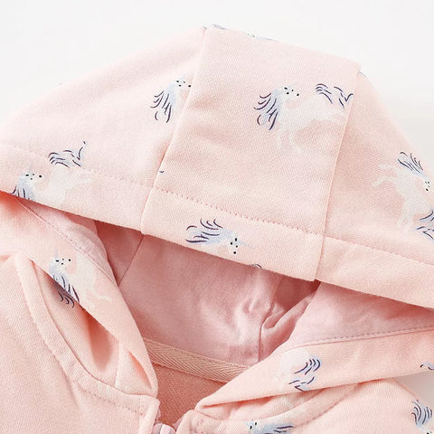Girls Running Unicorn Print Ruffle Hem Hoodie