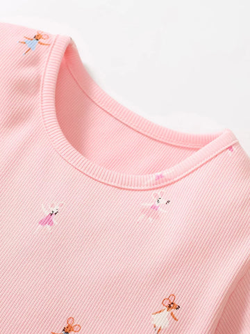Girls Mouse Dancing Print T-shirt Tulle Skirt Dress