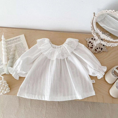 2 Pc Baby Girl Ruffle Collar Shirt & Floral Skirt Set