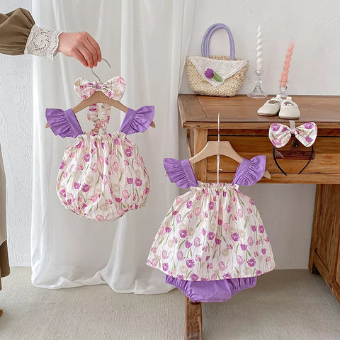 Baby Girl Tulip Print Bodysuit Set