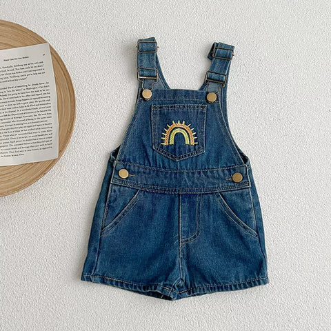 Girl Rainbow Embroidered Denim Overall