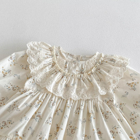 Baby Girl Vintage Floral Motif Ruffle Collar Dress