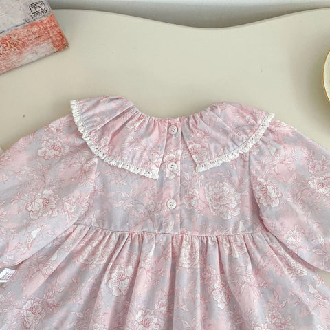 Baby Girl Pink Vintage Floral Ruffle Collar Dress