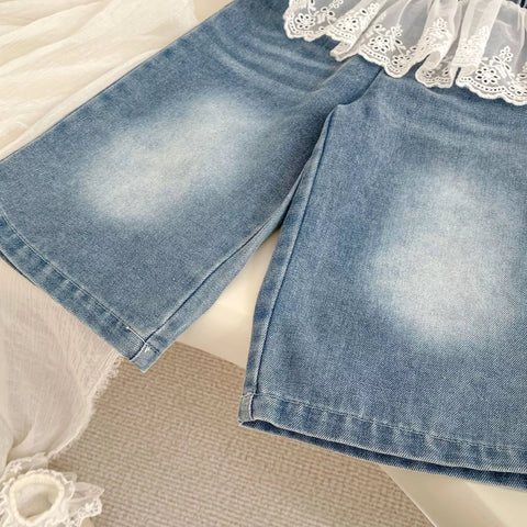 Girls Wide leg Jeans w/ Lace Skirt Overlay