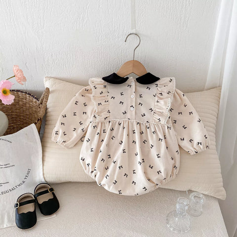Baby Girl Mini Ribbon Bow Contrast Collar Bodysuit
