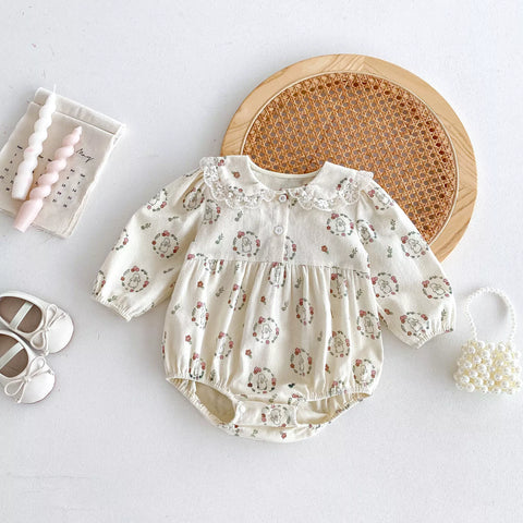 Baby Girl Autumn Bunny Ears Collar Bodysuit