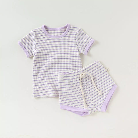 2 Pc Baby Striped Ribbed Tee & Shorts Set