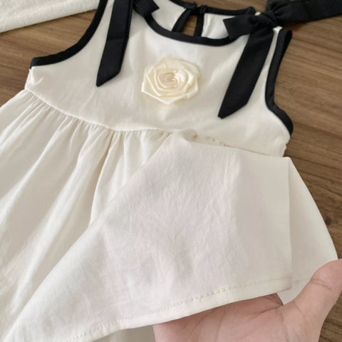 Girls Contrast Bow Camellia Flower Dress
