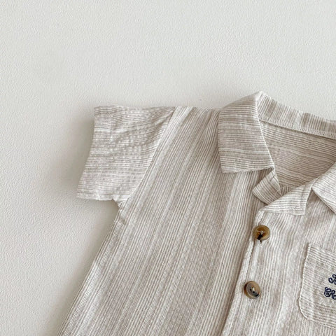 Baby Boy Stripe Vacay Button Shirt & Shorts Set