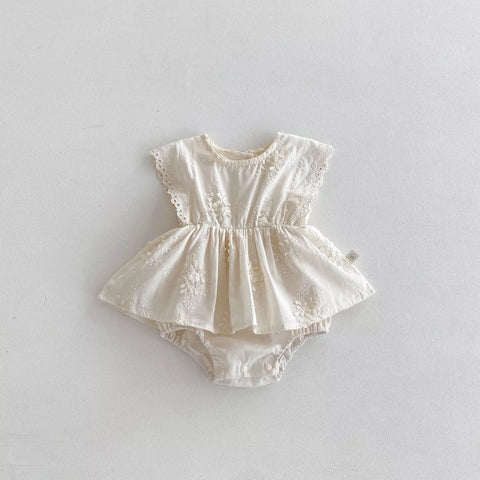 Baby Girl Embroidered Flutter Sleeve Bodysuit Dress