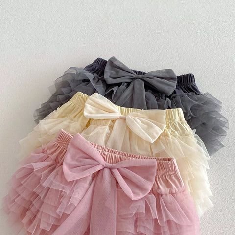 Baby Girl Bow Mesh Ruffle Skirt