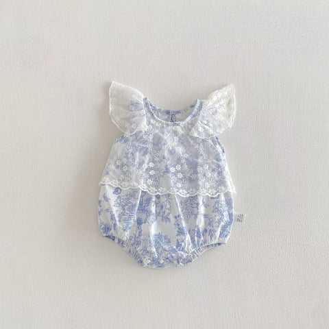 Baby Girl Garden Motif Sheer Lace Layered Bodysuit