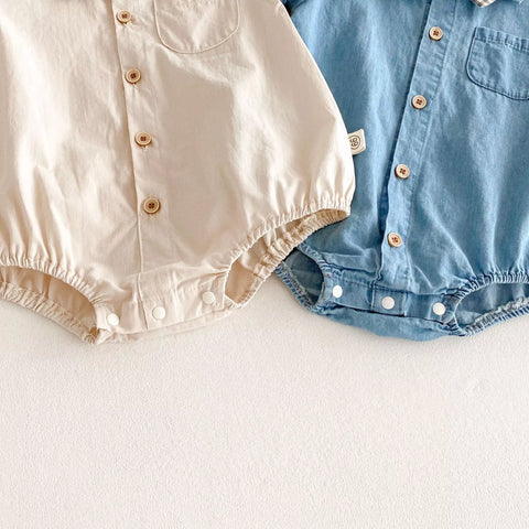 Baby Boy Button Up Bow Tie Chambray Bodysuit